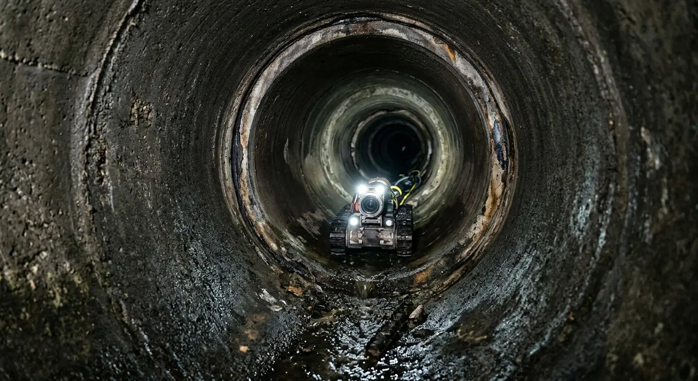 Robotic sewer camera inspecting pipe interior for Sewer Line Cleaning in Mill Creek